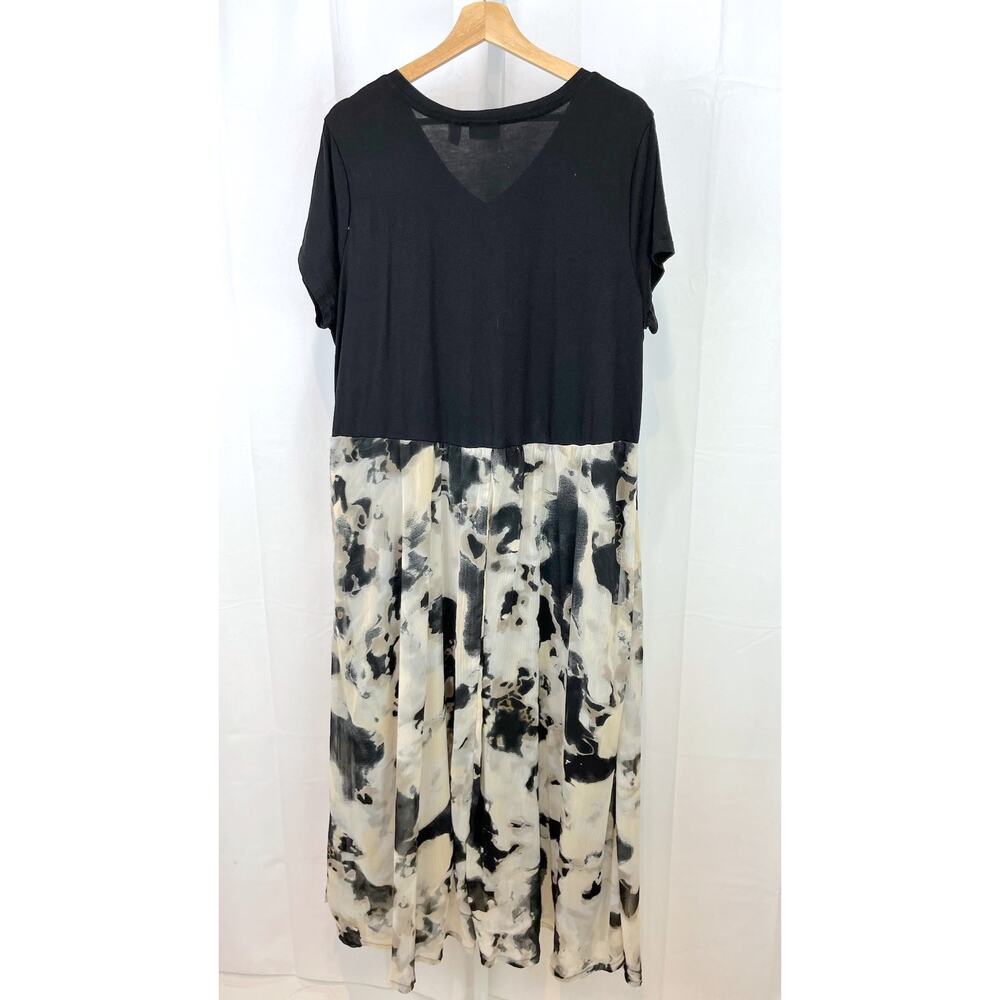 PRICE DROP  LOGO Lori Goldstein Maxi Dress Short Sleeve V Neck Black Multi - Picture 2 of 8